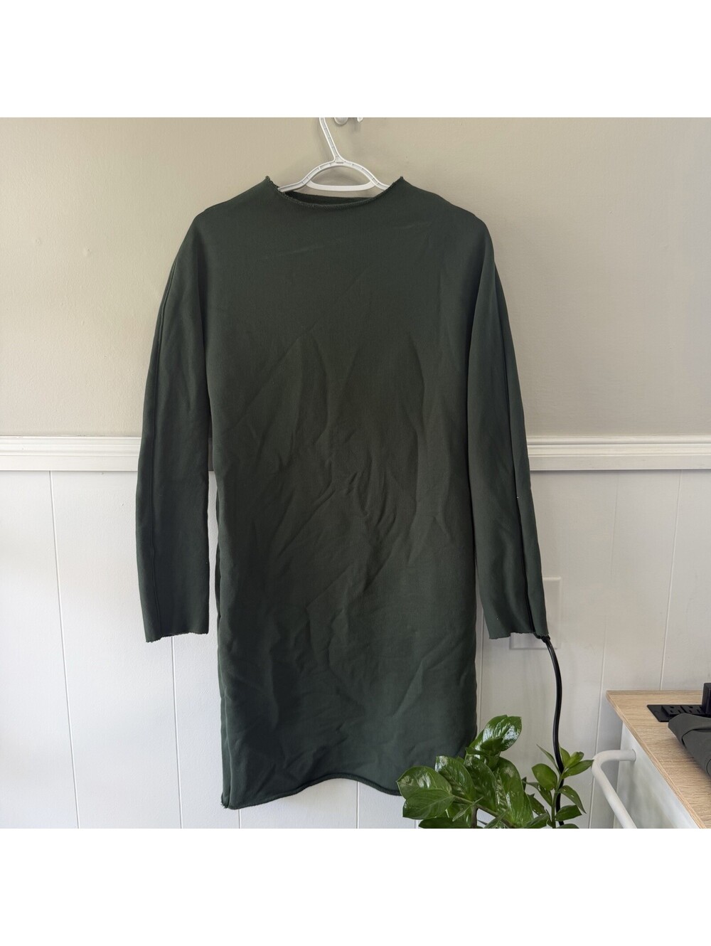 Frank & Eileen Izzie Sweatshirt Party Dress Evergreen Funnel Neck Size S Cotton - Picture 2 of 6